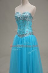 Sleeveless Lace Up Floor Length Beading Homecoming Dress