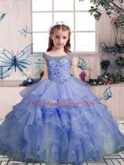 Lavender Off The Shoulder Neckline Beading and Ruffles Pageant Dress Wholesale Sleeveless Lace Up