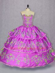 Sleeveless Embroidery and Ruffled Layers Lace Up Sweet 16 Dresses