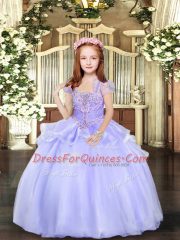 Lavender Sleeveless Beading Floor Length Kids Formal Wear