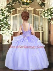 Lavender Sleeveless Beading Floor Length Kids Formal Wear