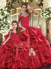 Red Sleeveless Organza Lace Up Sweet 16 Quinceanera Dress for Sweet 16 and Quinceanera