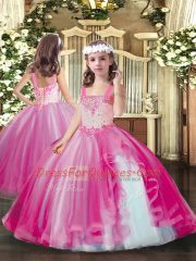 Fuchsia Ball Gowns Tulle Sweetheart Sleeveless Beading Floor Length Lace Up Sweet 16 Quinceanera Dress