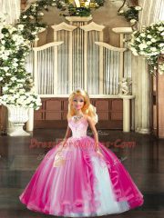 Fuchsia Ball Gowns Tulle Sweetheart Sleeveless Beading Floor Length Lace Up Sweet 16 Quinceanera Dress