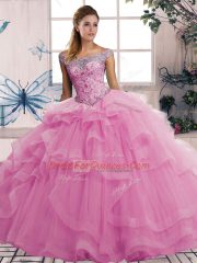 Exquisite Sleeveless Beading and Ruffles Lace Up Quinceanera Dress