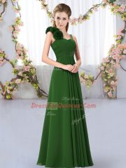 High Class Chiffon Straps Sleeveless Lace Up Hand Made Flower Dama Dress in Dark Green