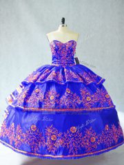 Beauteous Blue Lace Up Sweetheart Sleeveless Floor Length Ball Gown Prom Dress Embroidery and Ruffles