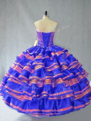 Beauteous Blue Lace Up Sweetheart Sleeveless Floor Length Ball Gown Prom Dress Embroidery and Ruffles