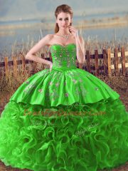 Fabulous Sweetheart Sleeveless Fabric With Rolling Flowers Ball Gown Prom Dress Embroidery and Ruffles Lace Up