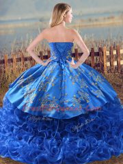 Fabulous Sweetheart Sleeveless Fabric With Rolling Flowers Ball Gown Prom Dress Embroidery and Ruffles Lace Up