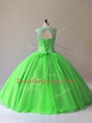 High Class Tulle Sleeveless Floor Length Ball Gown Prom Dress and Beading