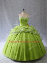 Lace Up Quinceanera Dress Yellow Green for Sweet 16 and Quinceanera with Appliques and Ruffles Brush Train