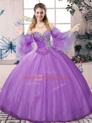 Lavender Vestidos de Quinceanera Sweet 16 and Quinceanera with Beading Sweetheart Long Sleeves Lace Up