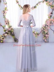 Great Tulle V-neck Half Sleeves Side Zipper Lace and Belt Court Dresses for Sweet 16 in Light Blue