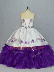 Glittering Embroidery and Ruffles Sweet 16 Dresses White And Purple Lace Up Sleeveless Floor Length