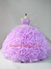 Floor Length Lavender Ball Gown Prom Dress Organza Sleeveless Beading and Ruffles