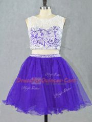 Excellent Purple Prom and Party with Lace and Appliques Scoop Sleeveless Zipper