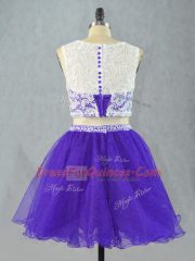 Excellent Purple Prom and Party with Lace and Appliques Scoop Sleeveless Zipper