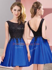 Chic Lace Quinceanera Dama Dress Royal Blue Zipper Sleeveless Mini Length