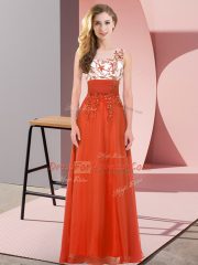 Noble Sleeveless Chiffon Floor Length Backless Court Dresses for Sweet 16 in Rust Red with Appliques