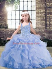 On Sale Beading and Ruffles Little Girls Pageant Dress Lavender Lace Up Sleeveless Floor Length