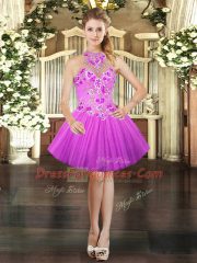 Luxury Mini Length Lace Up Prom Dresses Lilac for Prom and Party with Embroidery