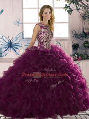 Floor Length Ball Gowns Sleeveless Dark Purple Quinceanera Dresses Lace Up