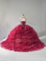 Organza Sleeveless Quinceanera Gowns Court Train and Beading and Pick Ups