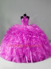 Beading and Ruffles Quinceanera Gowns Lilac Zipper Sleeveless Brush Train