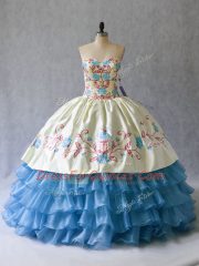 Fancy Sleeveless Embroidery and Ruffled Layers Lace Up Quinceanera Dresses