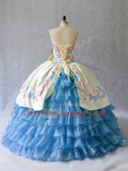 Fancy Sleeveless Embroidery and Ruffled Layers Lace Up Quinceanera Dresses