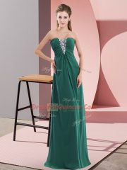 Smart Dark Green Sleeveless Beading Floor Length Prom Evening Gown