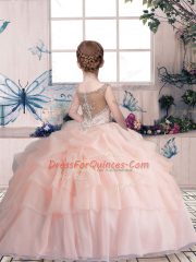 Dramatic Brown Ball Gowns Beading and Pick Ups Kids Pageant Dress Zipper Organza Sleeveless Floor Length