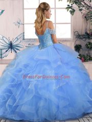 Floor Length Peach Sweet 16 Dresses Off The Shoulder Sleeveless Lace Up
