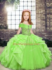 Off The Shoulder Sleeveless Girls Pageant Dresses Floor Length Beading and Ruffles Organza