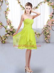 Eye-catching Yellow Green Sleeveless Chiffon Lace Up Dama Dress for Quinceanera for Wedding Party