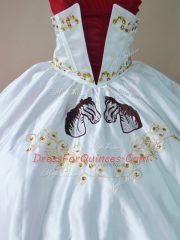 Stunning White And Red Sweetheart Neckline Embroidery and Ruffles Ball Gown Prom Dress Sleeveless Lace Up