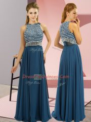 Glamorous Empire Prom Dresses Teal Scoop Chiffon Sleeveless Floor Length Side Zipper
