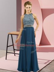 Glamorous Empire Prom Dresses Teal Scoop Chiffon Sleeveless Floor Length Side Zipper