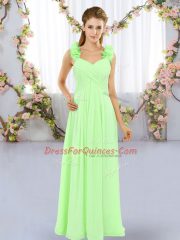 Romantic Chiffon Lace Up Quinceanera Court of Honor Dress Sleeveless Floor Length Hand Made Flower