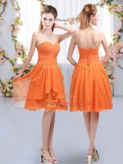Orange Sleeveless Ruffles and Ruching Knee Length Vestidos de Damas