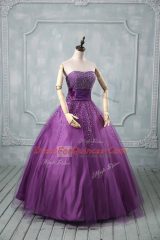 Admirable Eggplant Purple and Purple Sweet 16 Dress Sweet 16 and Quinceanera with Beading Strapless Sleeveless Lace Up