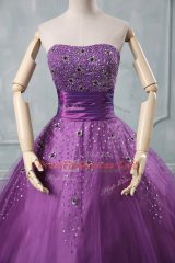 Admirable Eggplant Purple and Purple Sweet 16 Dress Sweet 16 and Quinceanera with Beading Strapless Sleeveless Lace Up