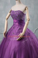 Admirable Eggplant Purple and Purple Sweet 16 Dress Sweet 16 and Quinceanera with Beading Strapless Sleeveless Lace Up