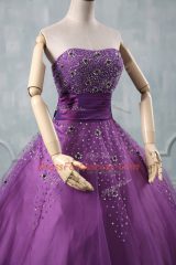 Admirable Eggplant Purple and Purple Sweet 16 Dress Sweet 16 and Quinceanera with Beading Strapless Sleeveless Lace Up