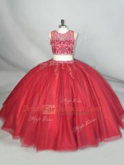 Red Zipper Sweet 16 Quinceanera Dress Beading and Appliques Sleeveless Floor Length