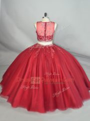 Red Zipper Sweet 16 Quinceanera Dress Beading and Appliques Sleeveless Floor Length