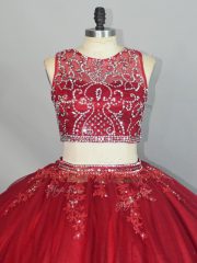 Red Zipper Sweet 16 Quinceanera Dress Beading and Appliques Sleeveless Floor Length