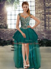 Teal Three Pieces Tulle Straps Sleeveless Beading and Embroidery Floor Length Lace Up Sweet 16 Quinceanera Dress