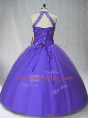 Floor Length Purple 15 Quinceanera Dress Tulle Sleeveless Beading